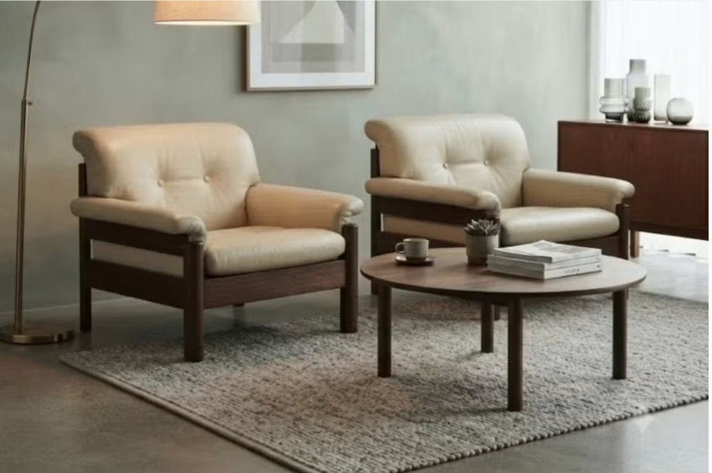 2 x vintage lederen scandinavische zetel, Ophalen, Gebruikt