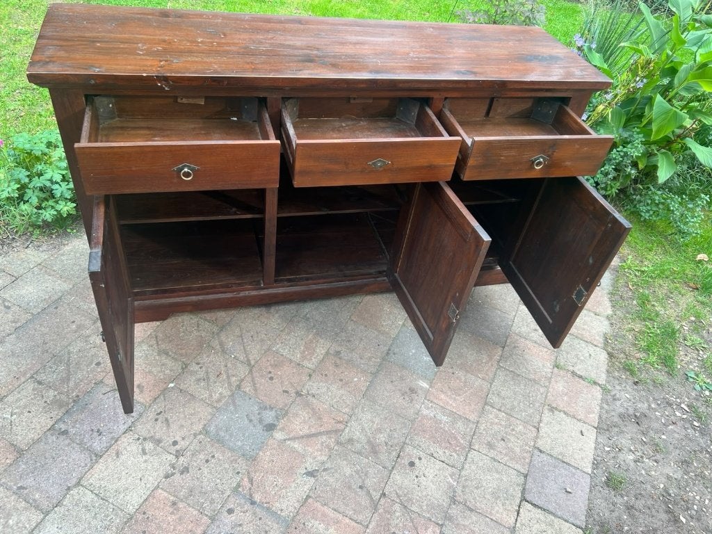 Koloniaal teakhouten dressoir / buffetkast 178 cm, Teck, 25 à 50 cm, Koloniaal, 150 à 200 cm