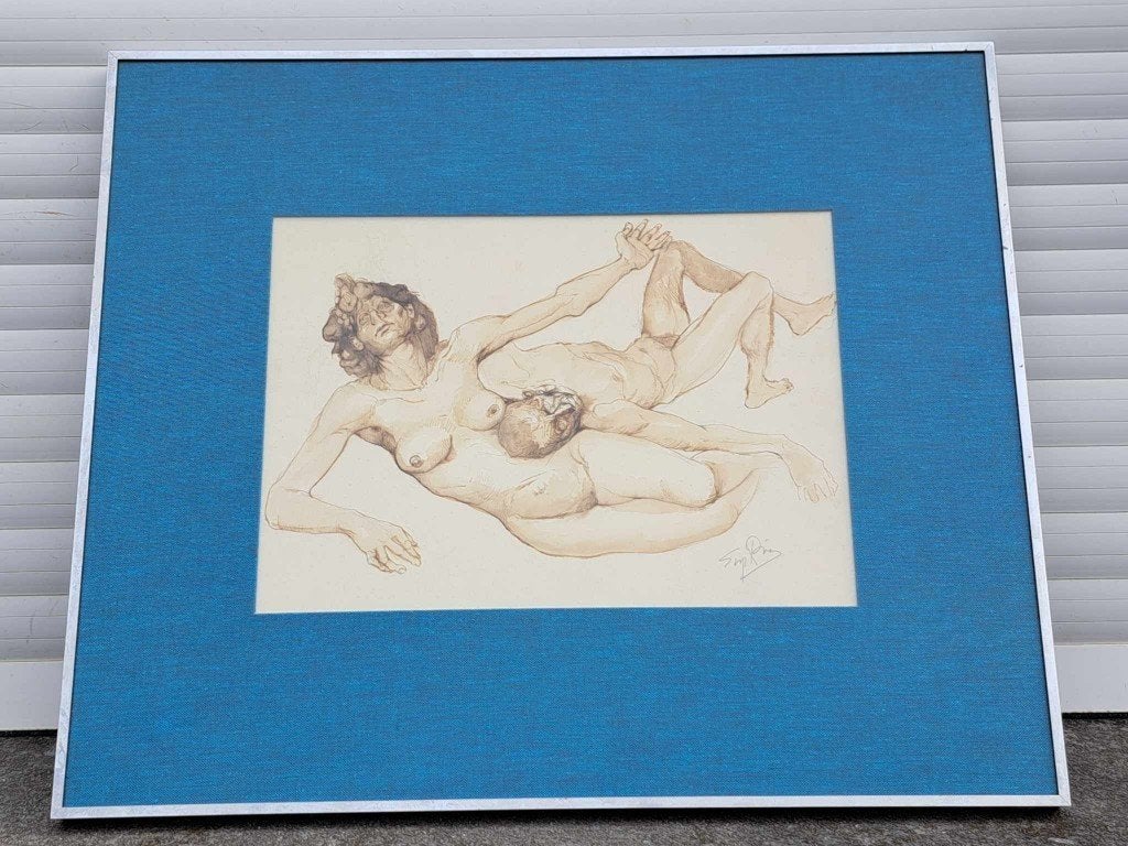 dessin a la plume aquarelle signe eugene de bie, Antiquités & Art, Enlèvement ou Envoi, Dessin, Aquarelle