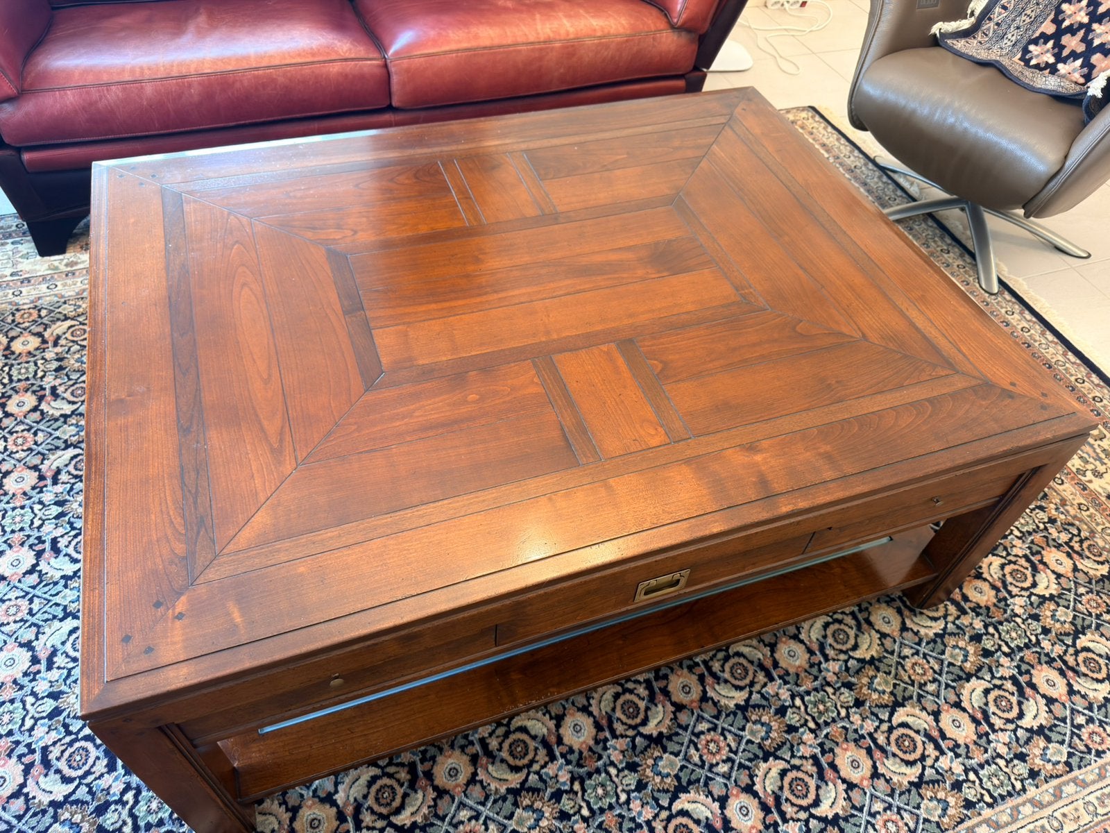 Kersenhouten salontafel met ingelegd blad, Huis en Inrichting, Ophalen, Kersenhout