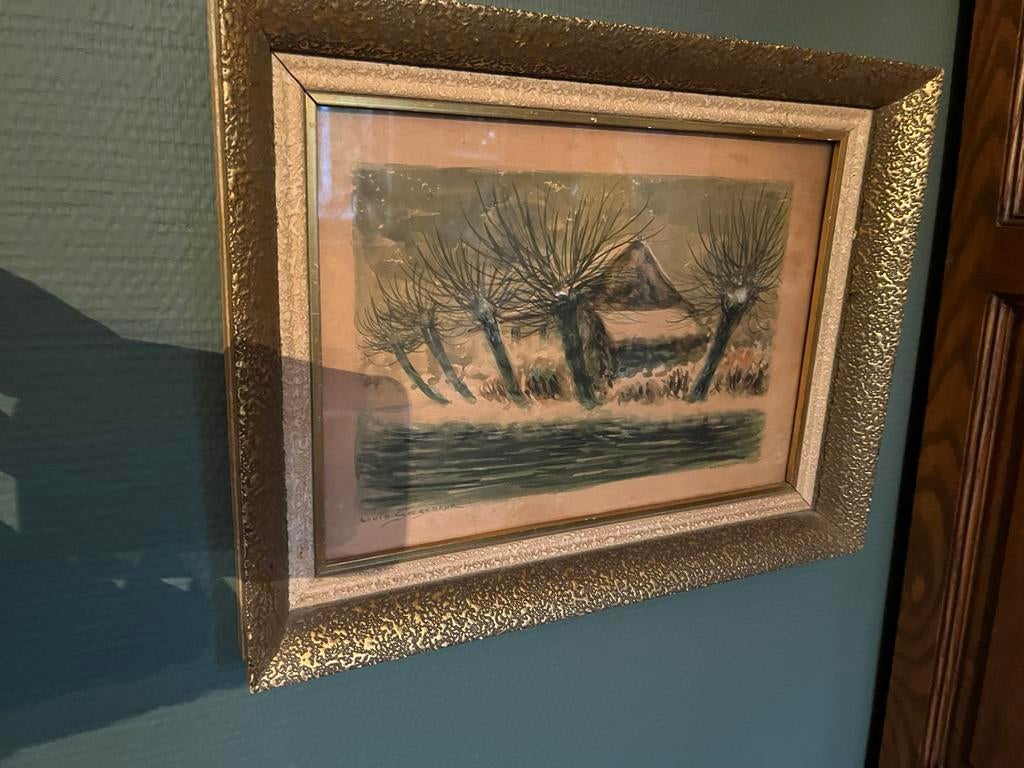 Vintage Aquarel in lijst, Antiek en Kunst, Ophalen of Verzenden