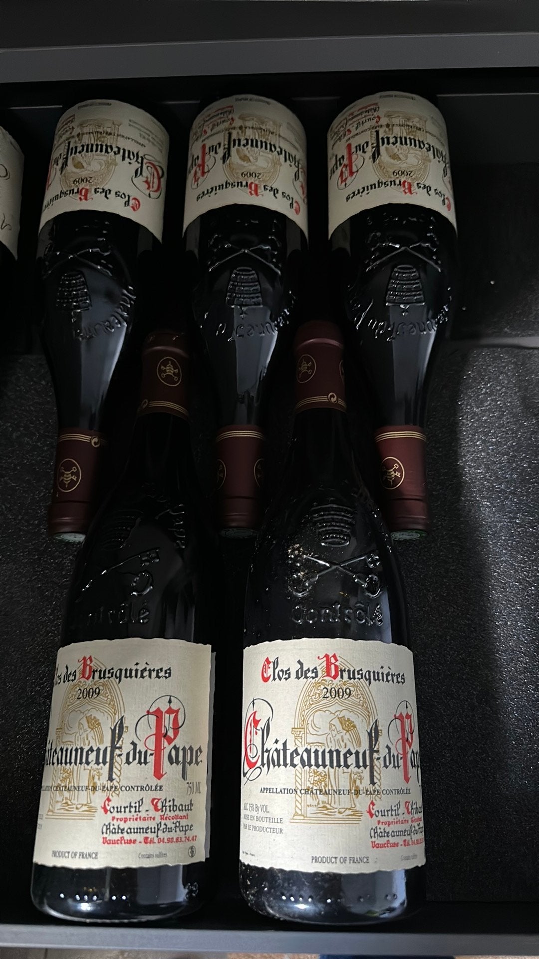 5 flessen châteauneuf-de-pape - Clos des Brusquières 2009, Collections, Vins, Neuf, Pleine, Enlèvement, Vin rouge