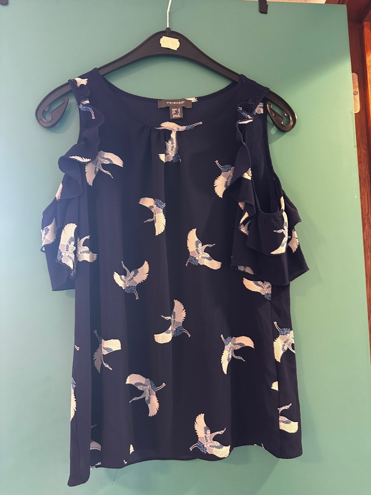Primark T.38/M top - marineblauwe kraanvogels, Ophalen of Verzenden, Zo goed als nieuw, Maat 38/40 (M), Blauw
