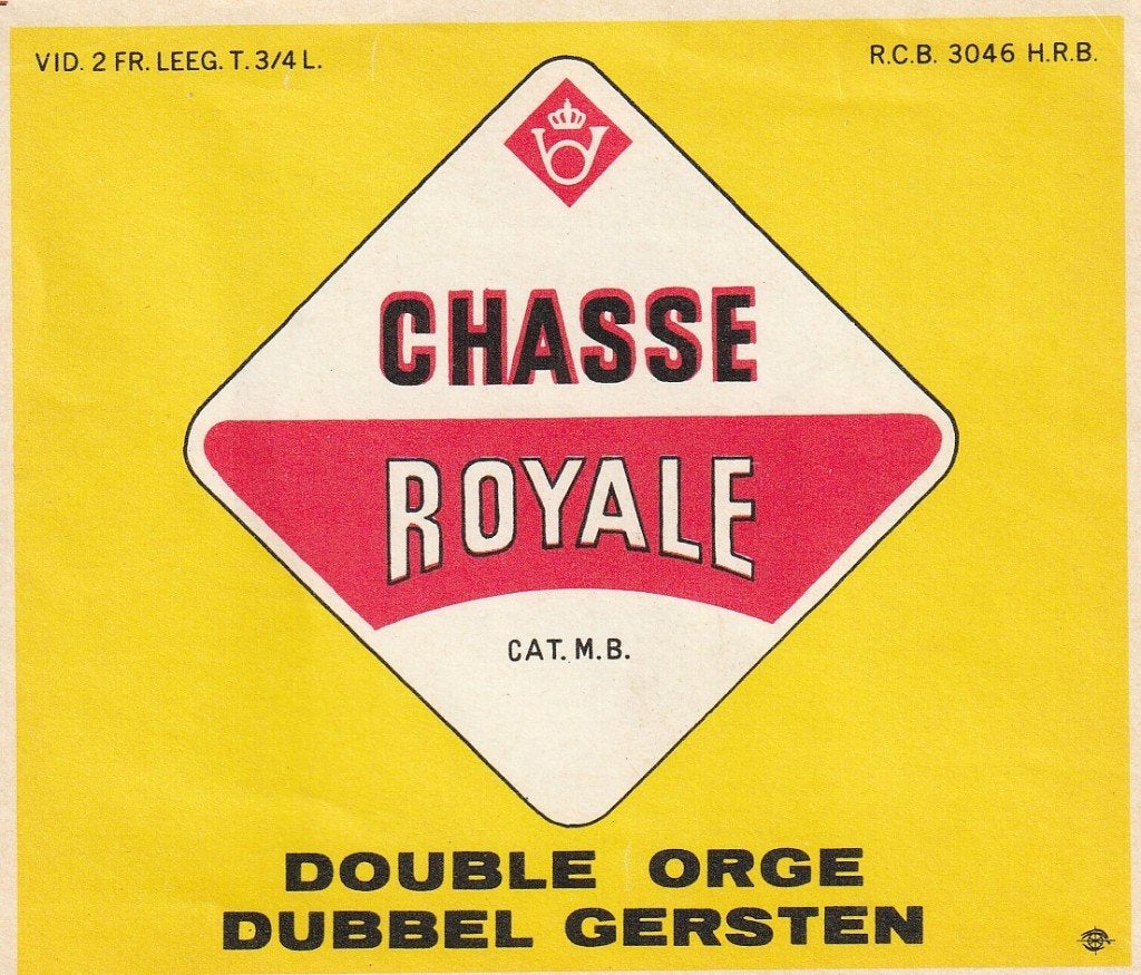 bieretiket België Chasse Royale : Dubbel Gersten, Verzamelen, Verzenden, Zo goed als nieuw, Overige typen, Overige merken