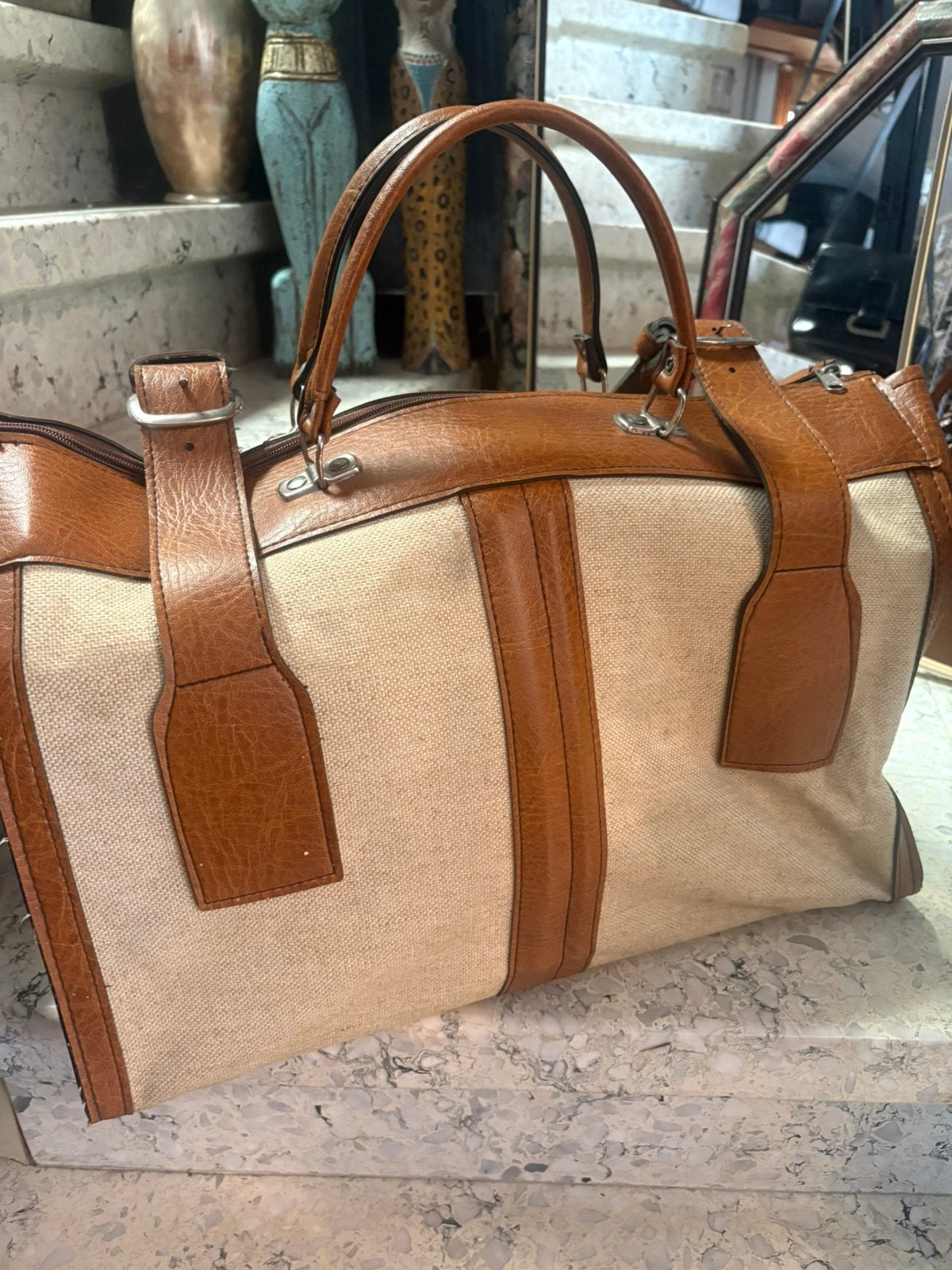 Vintage weekend-en reistas, Enlèvement ou Envoi, Comme neuf, Beige