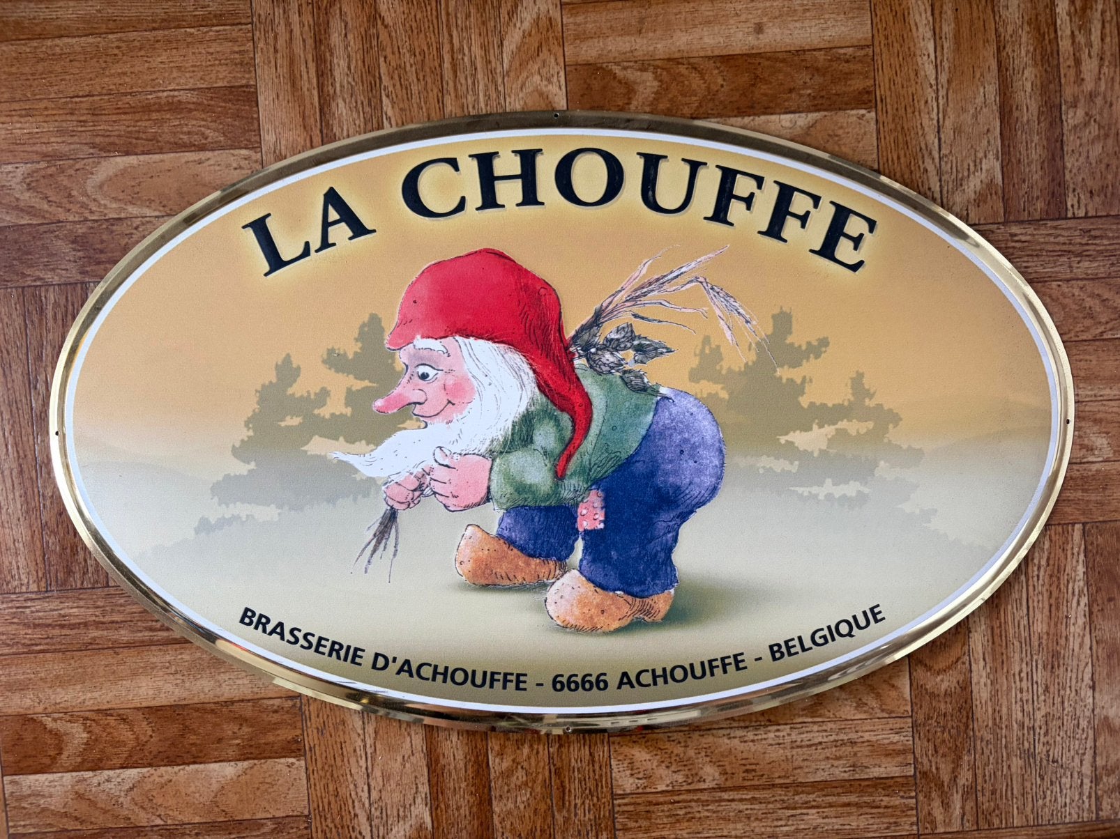 La Chouffe - Plaat / Bord, Enlèvement, Comme neuf, Panneau, Plaque ou Plaquette publicitaire, Autres marques