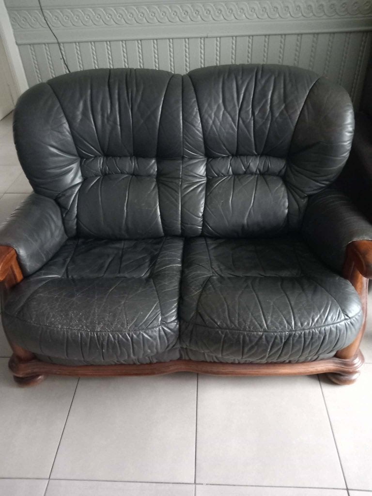 Lederen salon voor prijsje, Ophalen, Gebruikt, Vierpersoons of meer, Leer