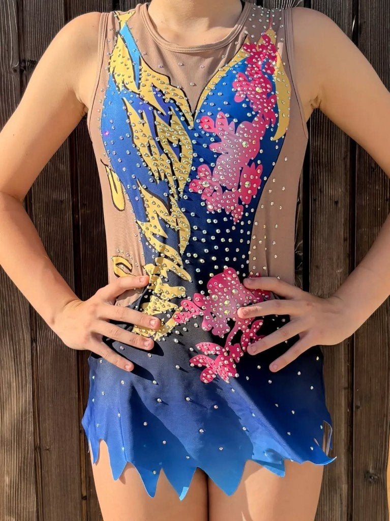 Wedstrijd Turnpakje Acro Ritmiek Turnpak Rokje Maillot, Blauw, Nieuw, Ophalen of Verzenden, Turnpak(je)