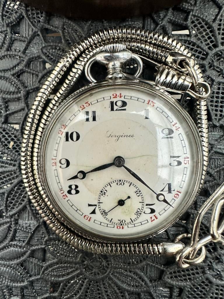 Antiek Longines zakhorloge, Handtassen en Accessoires, Horloges | Antiek, Ophalen, Zakhorloge, 1900 tot 1930, Met ketting