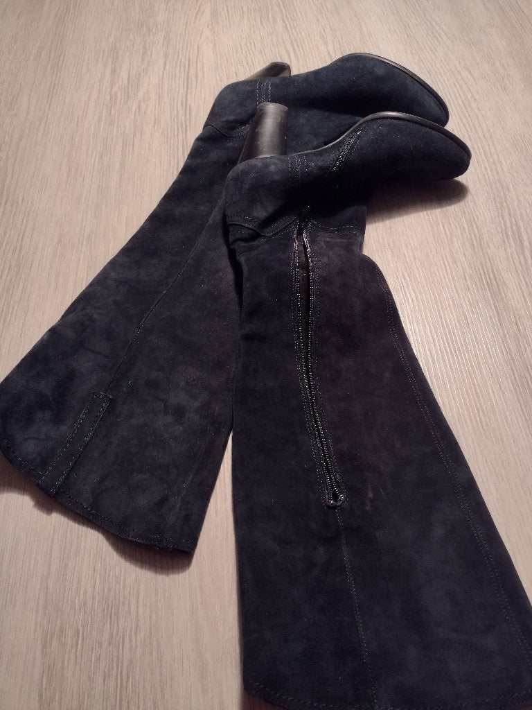 Blauwe laarzen met hak, mt 38, Kleding | Dames, ANDERE, Hoge laarzen, Beige, Ophalen of Verzenden