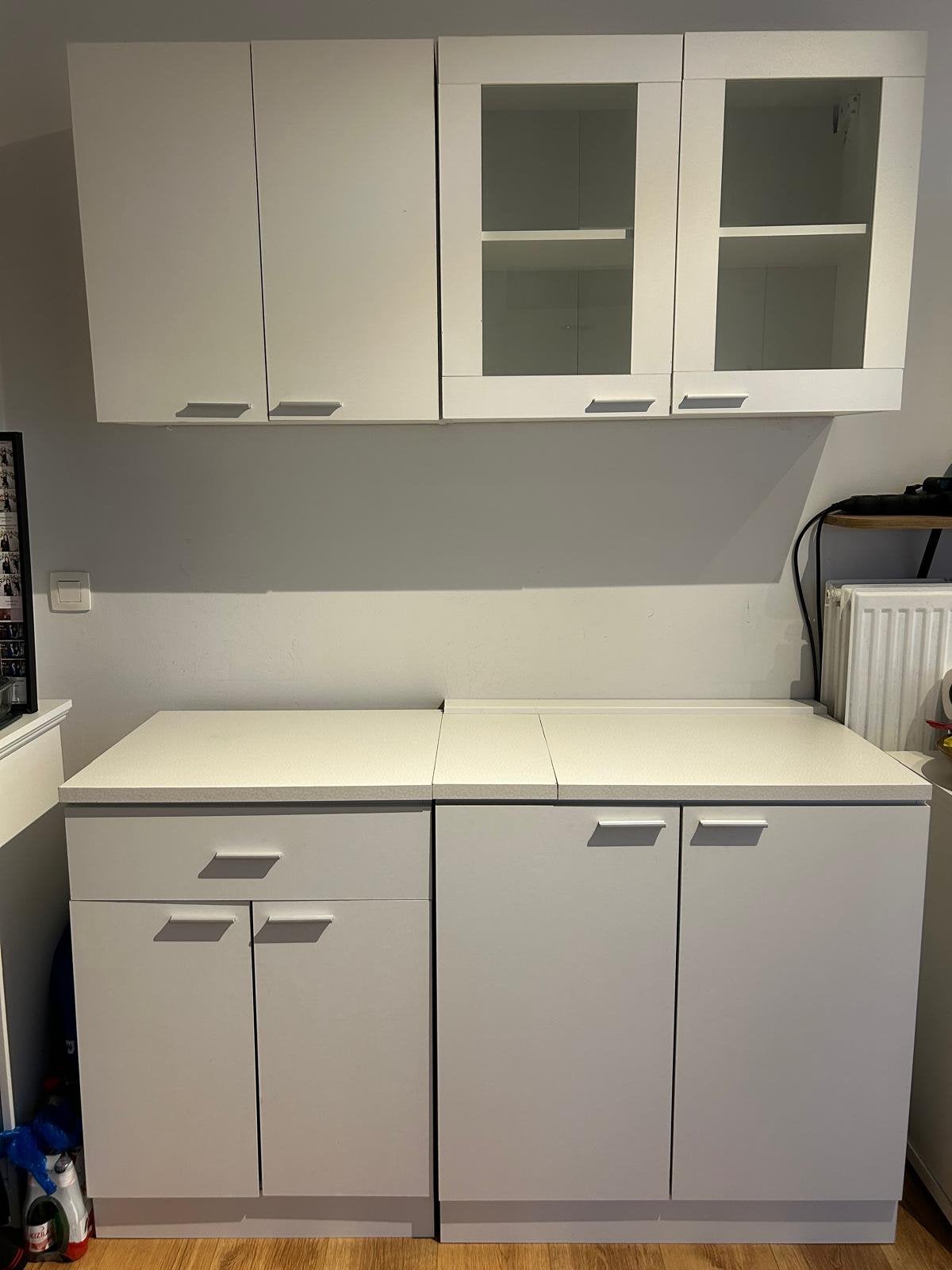 Keukenkast met hangkast, Ophalen, Wit, Enkelwandige keuken, Hout
