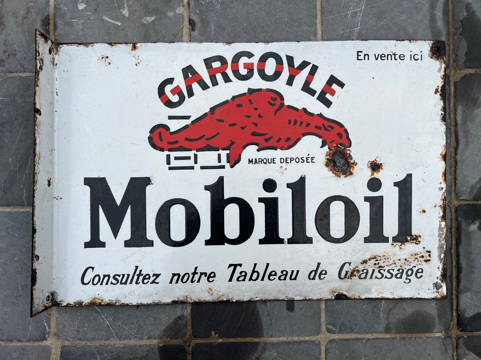 Emaille bord Mobiloil 2-zijdig, Enlèvement, Utilisé, Panneau publicitaire