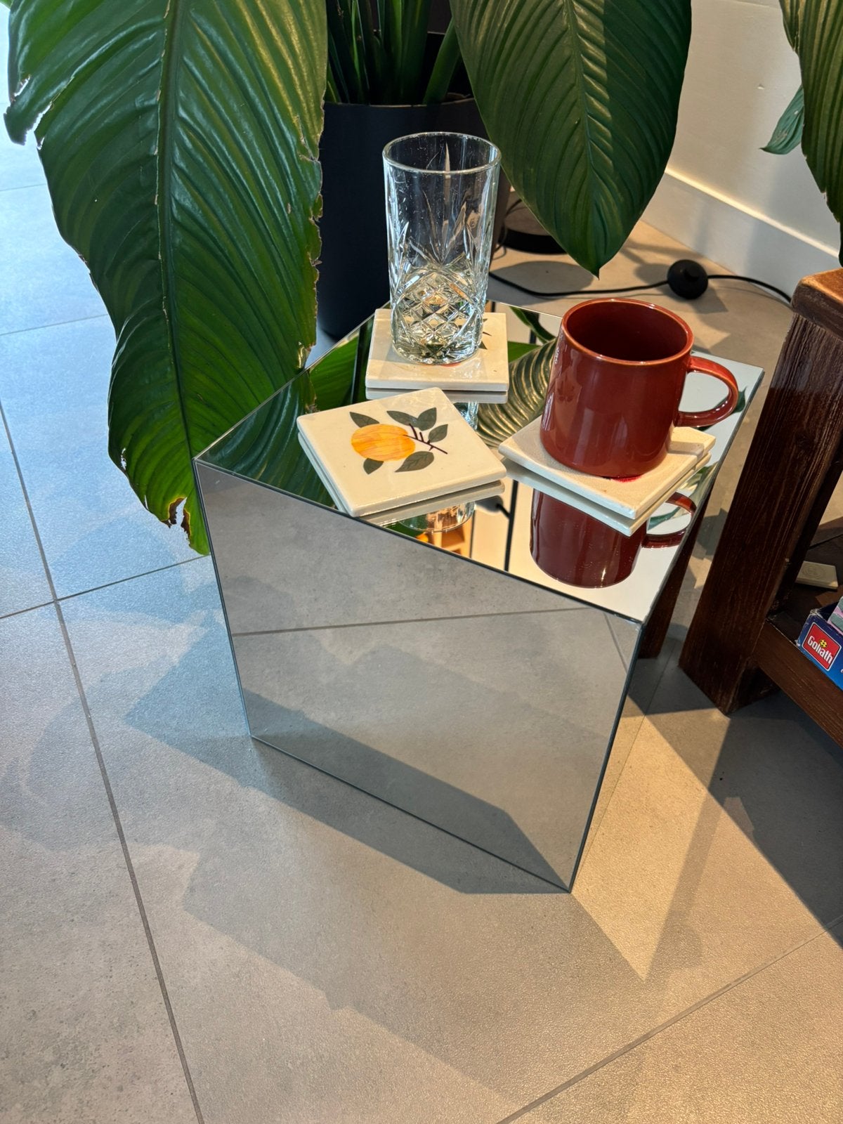 Spiegel bijzettafel – Mirror cube side table modern, Ophalen, Zo goed als nieuw