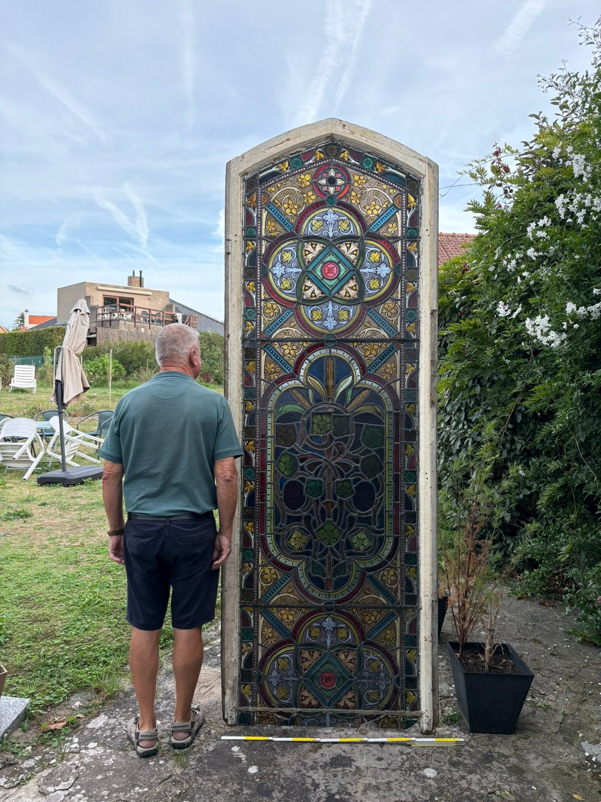 Antiek raampartij type brandglas 260cm hoog 95cm breed, Ophalen