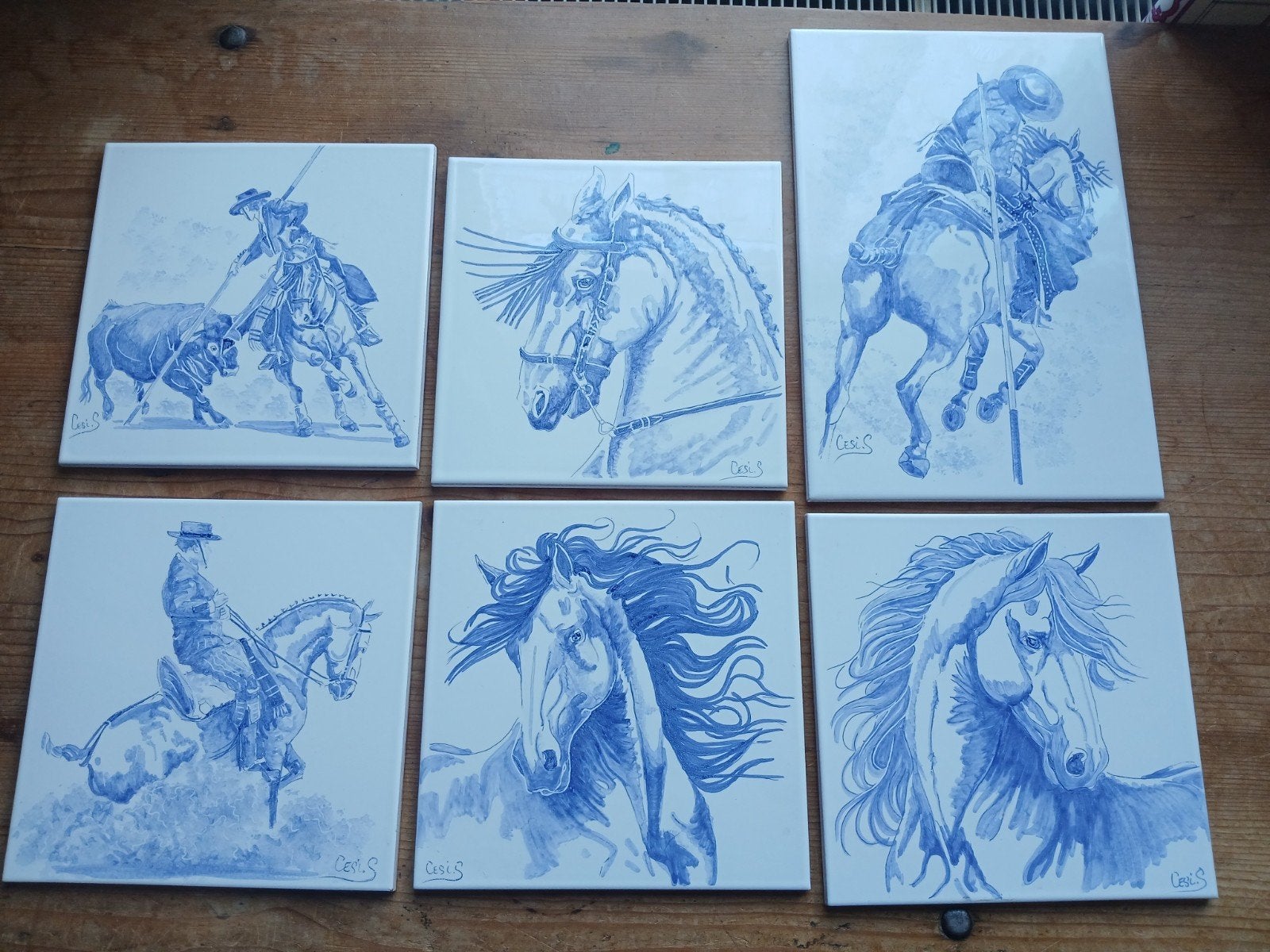 Magnifique  carrelage chevaux , doma vaquera , working équit, Enlèvement ou Envoi