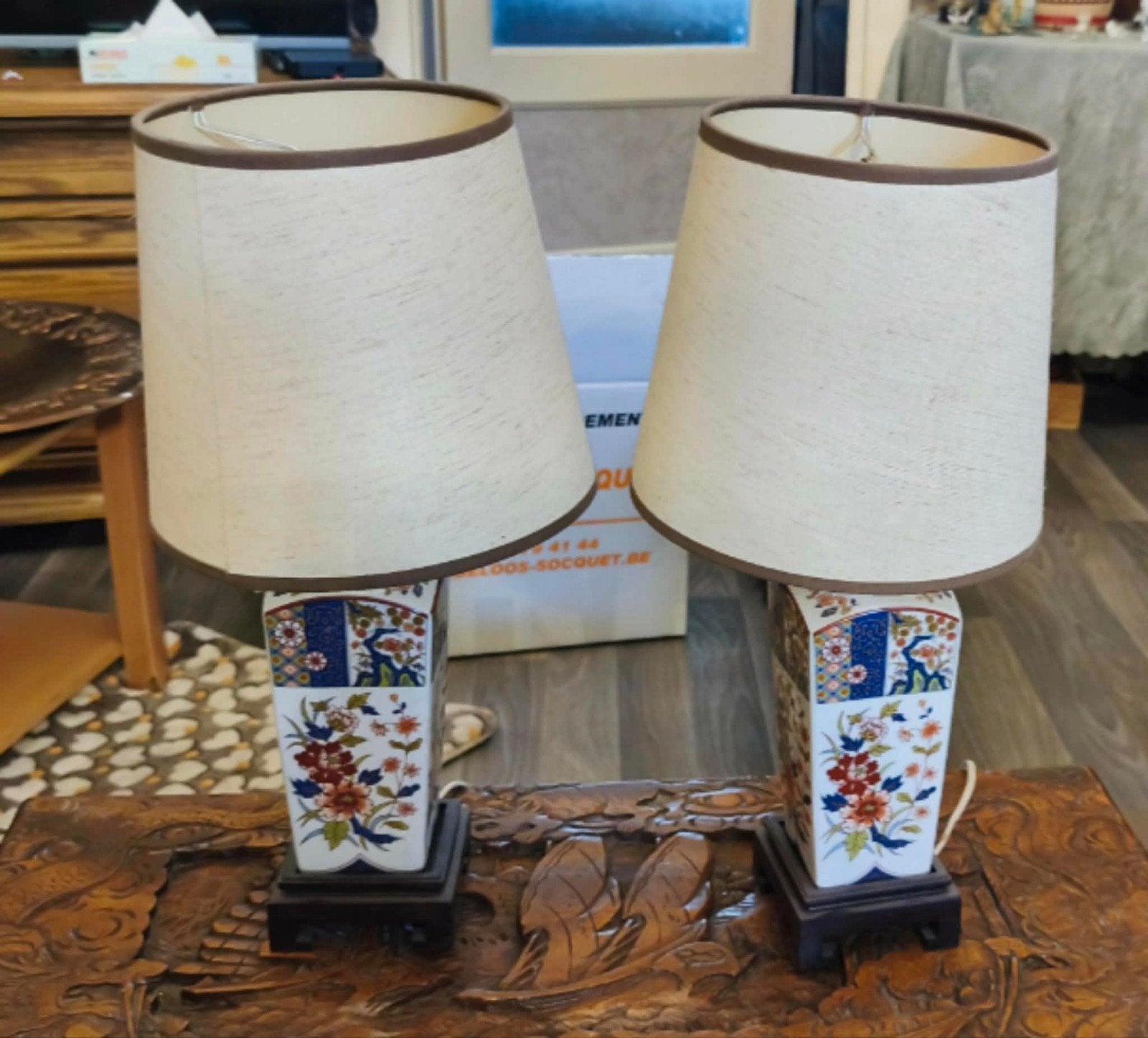 Duo de lampe de chevet Chinoises, Enlèvement, Comme neuf, Bois, Source lumineuse incluse