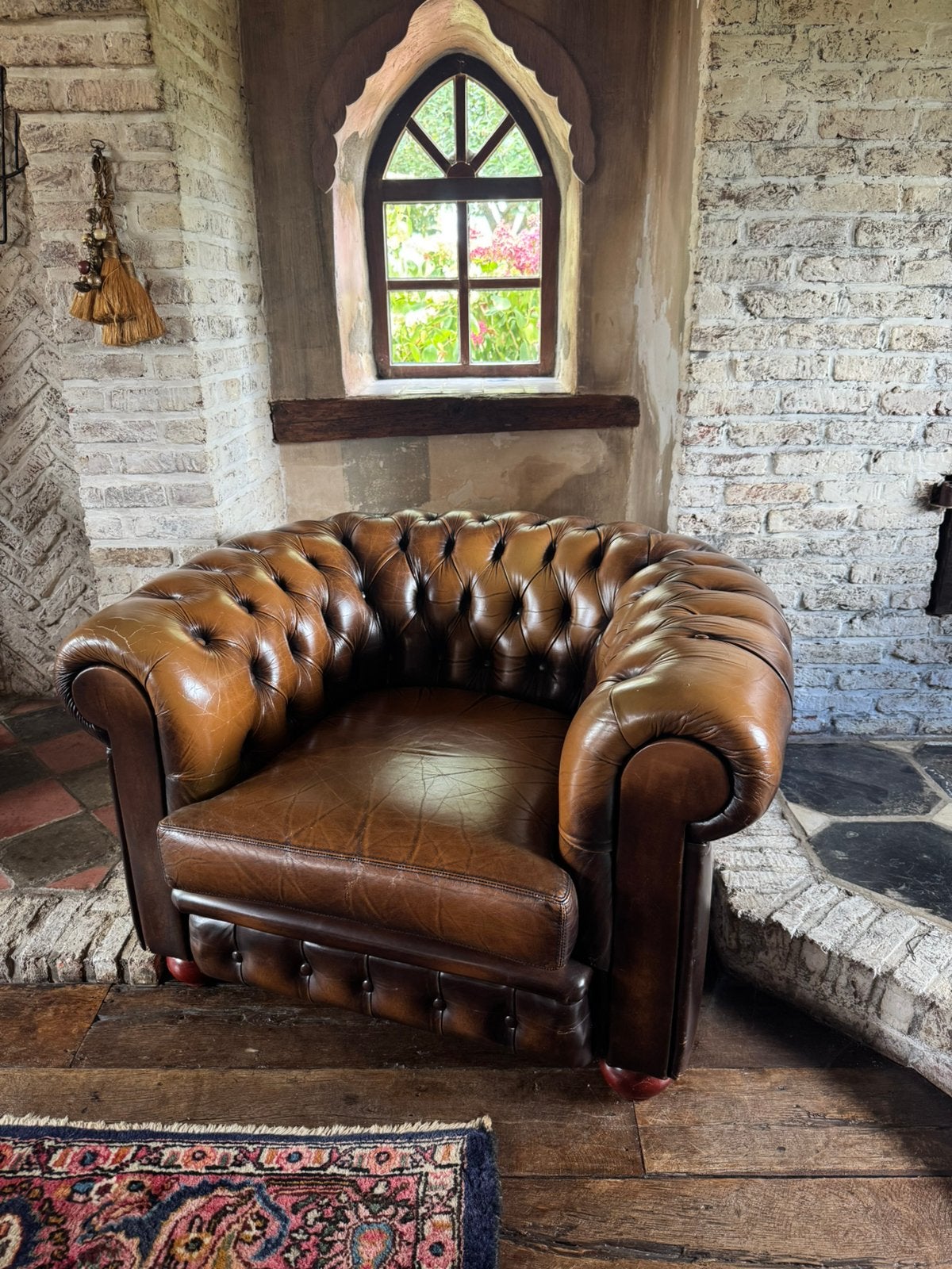 Chesterfield 2stuks (1zit), Maison & Meubles, Canapés | Sofas & Chaises Longues, Enlèvement, Utilisé