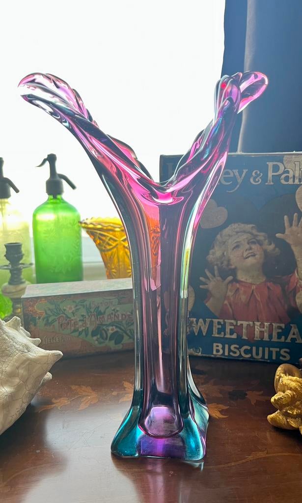 Vintage Murano Sommerso grote glazen vaas, jaren 60, Ophalen of Verzenden