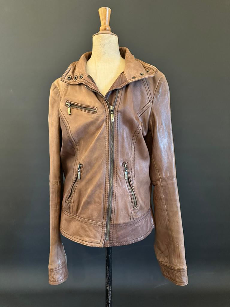 Lederen Jas Bershka, Ophalen of Verzenden, Gedragen, Maat 36 (S), Bruin