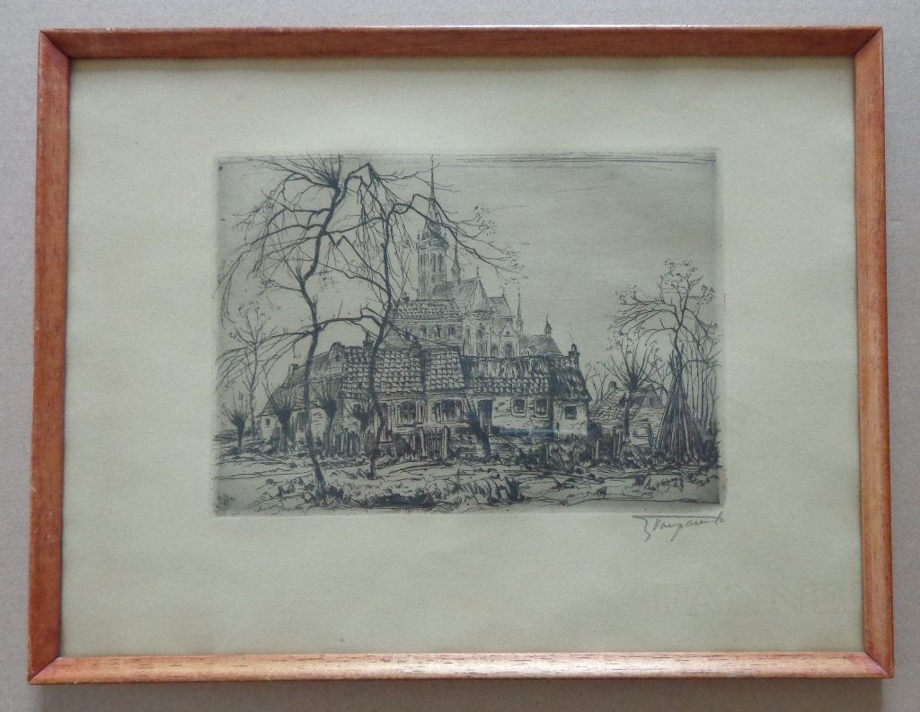 JULES VANPAEMEL / ALSEMBERG / ZW-W ETS / 26x34cm / KADER, Enlèvement ou Envoi, Architecture, Eau-forte, Signé
