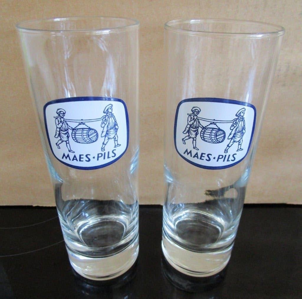 2 vintage bierglazen Maes Pils (type longdrink) OPRUIM, Verzamelen, Biermerken, Ophalen of Verzenden, Zo goed als nieuw, Glas of Glazen
