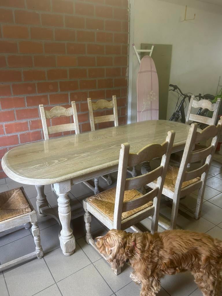 Eettafel+stoelen, Huis en Inrichting, Complete eetkamers, Ophalen, Gebruikt, Landelijke stijl, 4 tot 6 stoelen