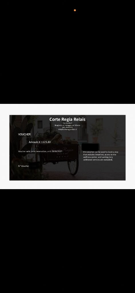 Hotel voucher Corte Regia Relais, Tickets en Kaartjes, Hotelbonnen