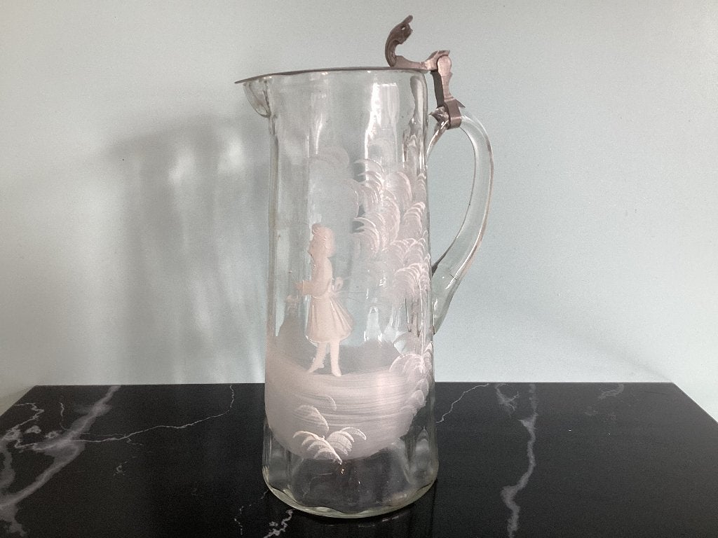 Carafe à eau en verre soufflé à la main Mary Gregory. 004/D., Enlèvement