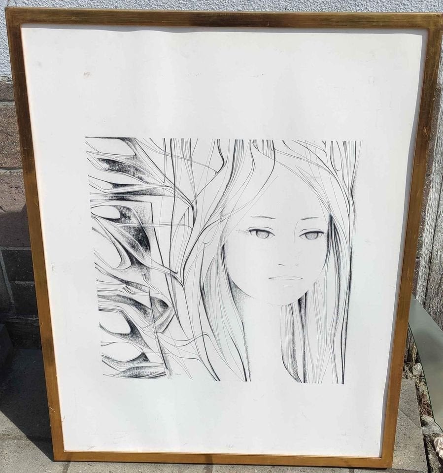 Lithographie femme signe mp bovy, Enlèvement, Lithographie