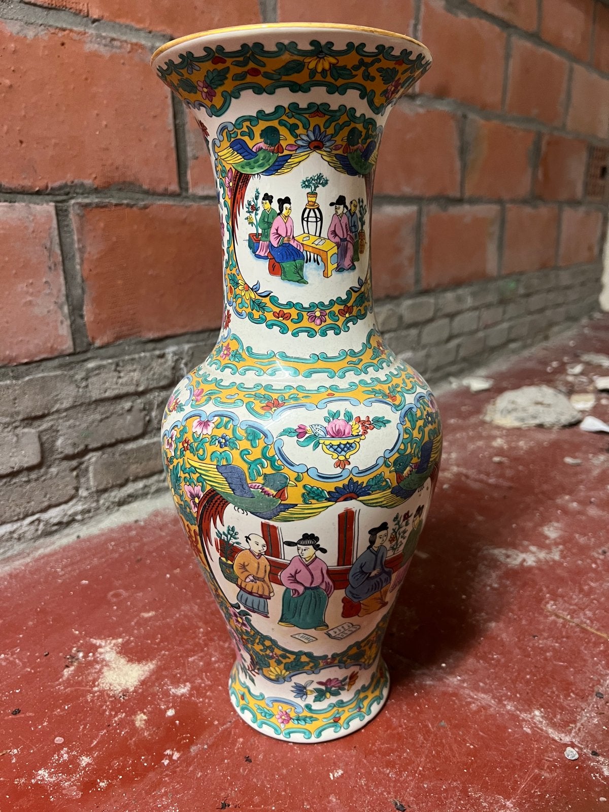 Vintage Italiaanse Chinoiserie vaas met gele accenten, Ophalen