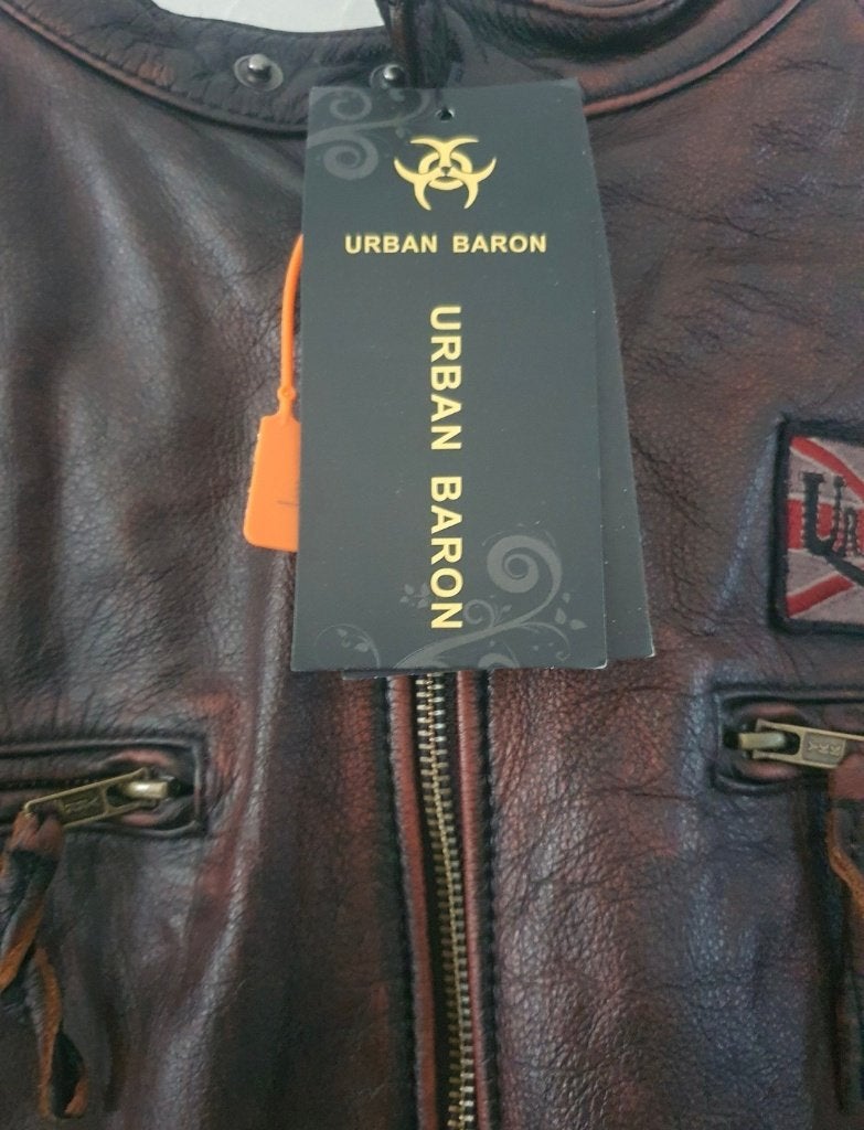 Bruine Urban Baron Leren Motorjack / Bikerstijl maat: 3XL, Motoren, Ophalen of Verzenden, Nieuw met kaartje, Heren, Jas | leer