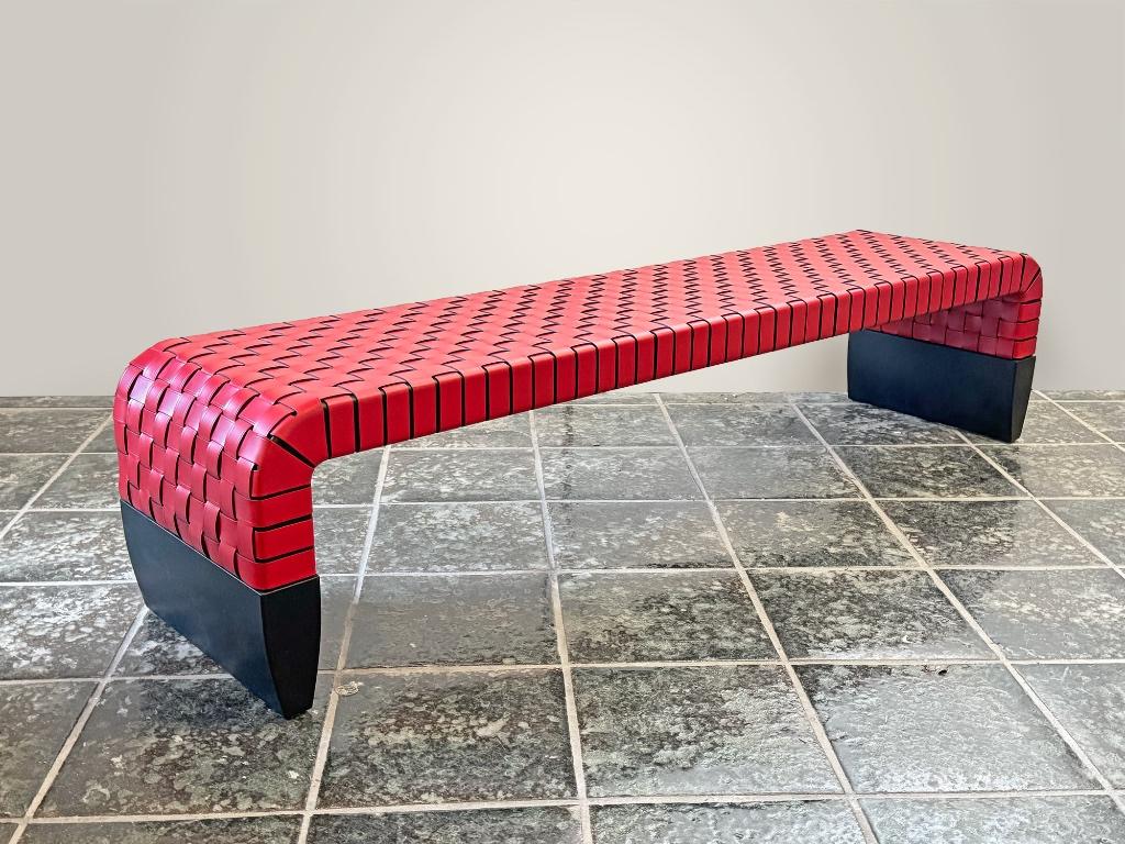 Banc Brera en cuir tressé Guglielmo Ulrich Matteo Grassi, Trois personnes, Moins de 75 cm, Enlèvement ou Envoi, 150 à 200 cm