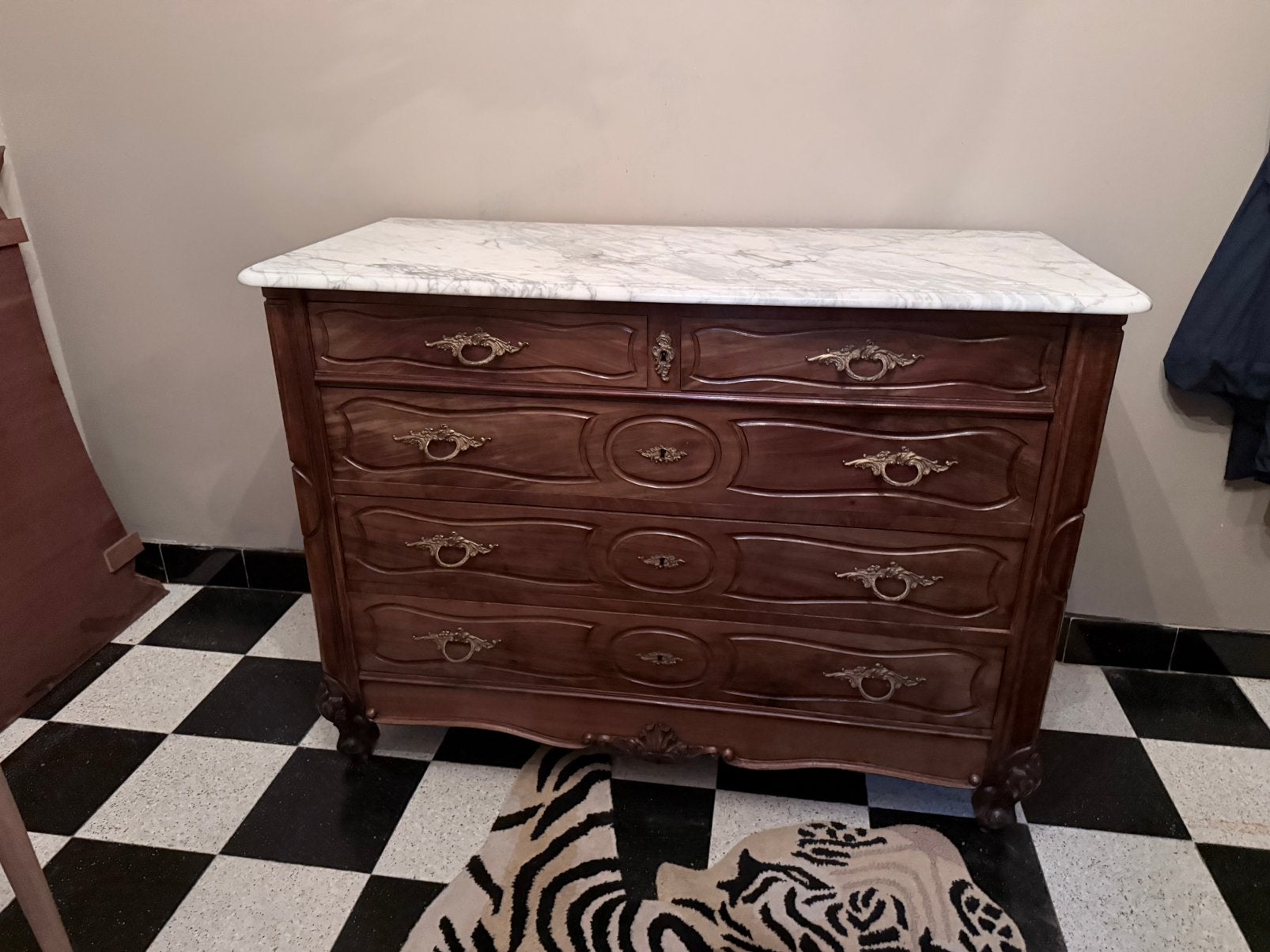 Antieke commode 120cm - onbeschadigd marmer blad, Ophalen