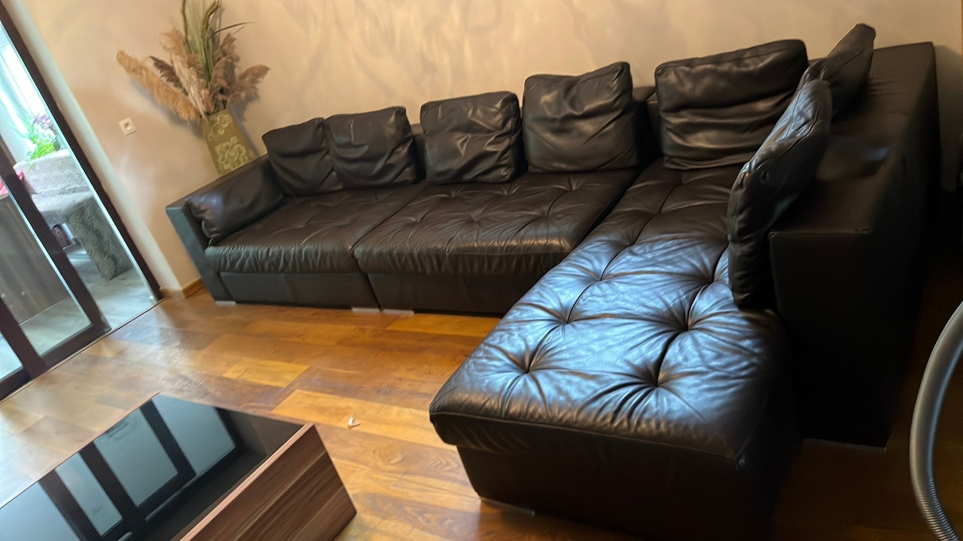 Fauteuil de salon en cuir maron foncé 3m70 et  2m., Enlèvement, Utilisé, Cuir