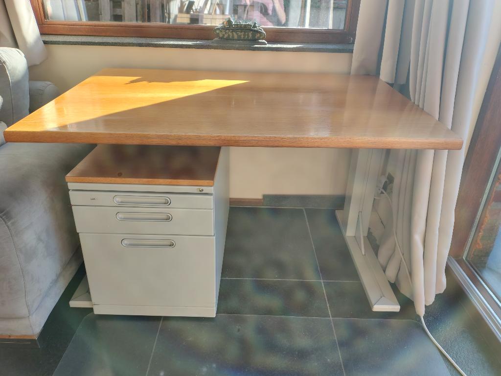 Bureau (metalen onderstel, houten werkblad), Bureau d'ordinateur, 120 cm, Enlèvement, Utilisé