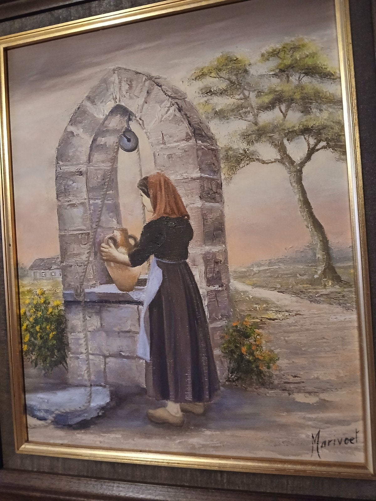 Vrouw aan waterput - Marivoet, Antiek en Kunst, Ophalen, Doek
