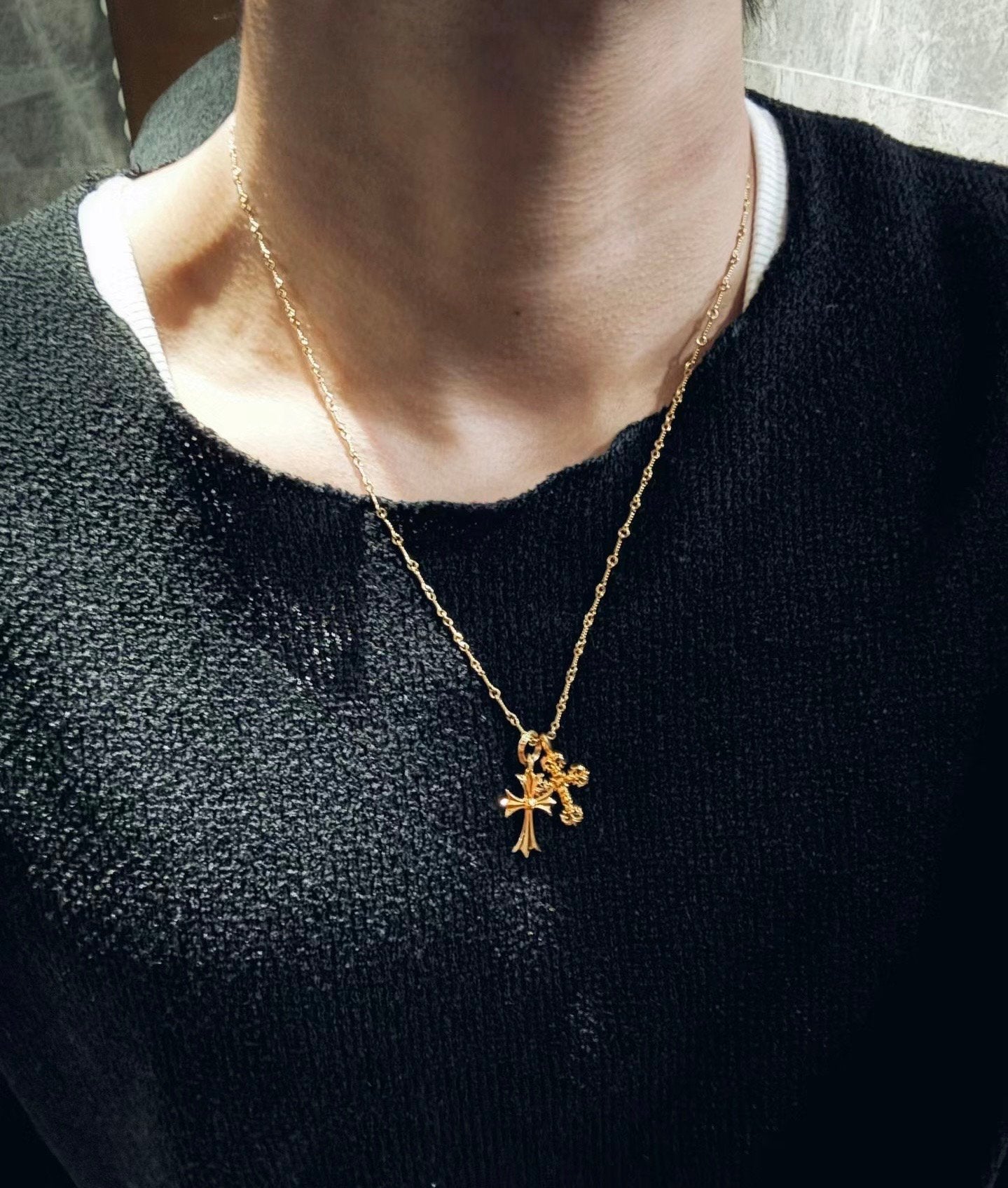 Chrome Heart 22k gold twisted chain and two crosses, Enlèvement, Comme neuf
