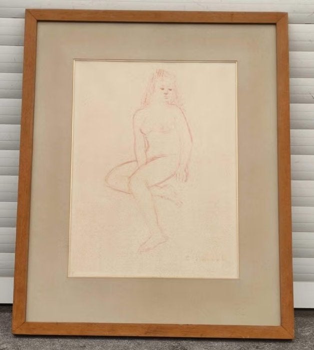 dessin sanguine femme nue signe rik slabbinck, Antiquités & Art, Enlèvement ou Envoi, Dessin