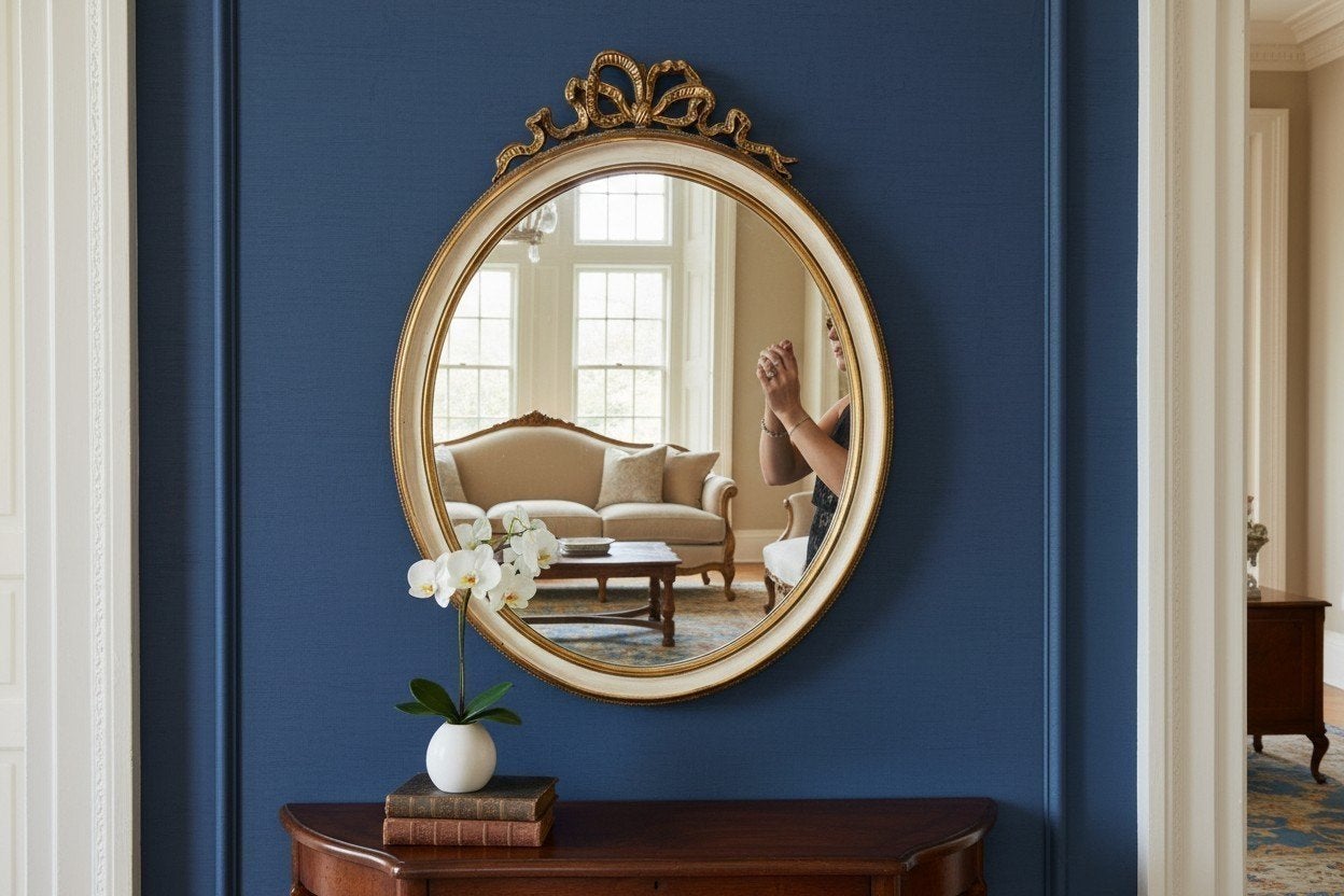 Miroir mural/miroir mural baroque ovale orné vintage, Enlèvement