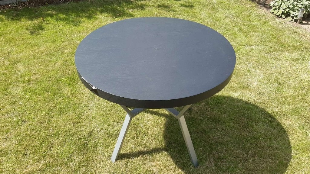 Houten tafel met ijzeren frame, Ophalen, Gebruikt, Rond