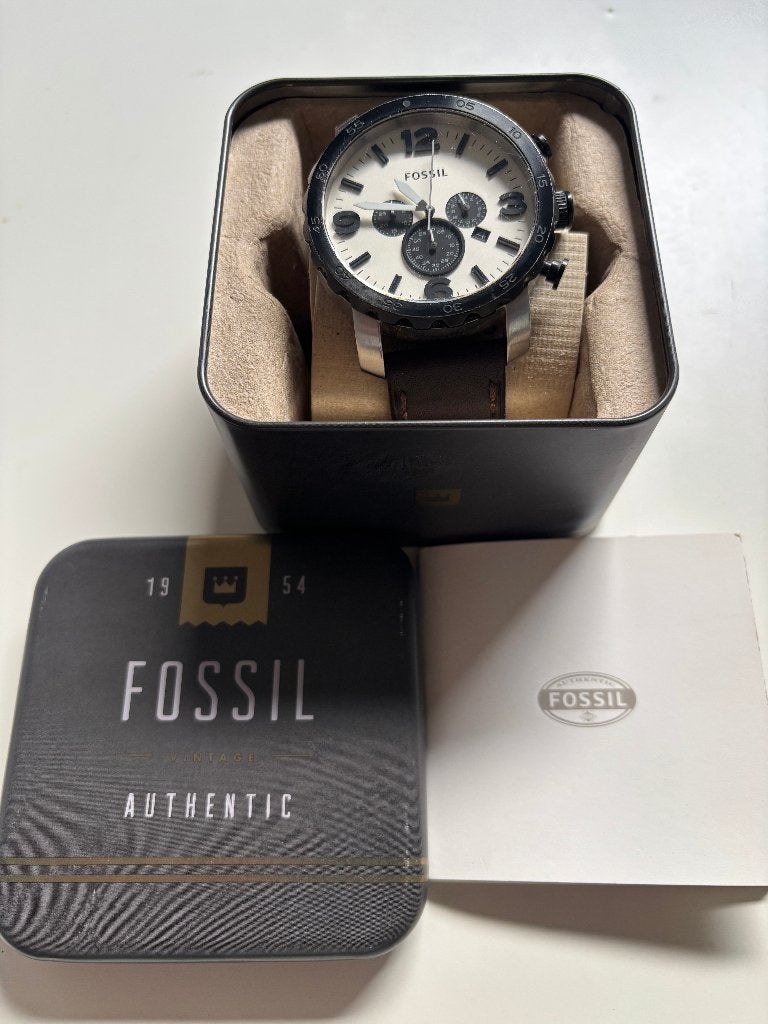 Fossil JR 1390 - compleet in doos met boekje, Montre-bracelet, Autres marques, Cuir, Acier