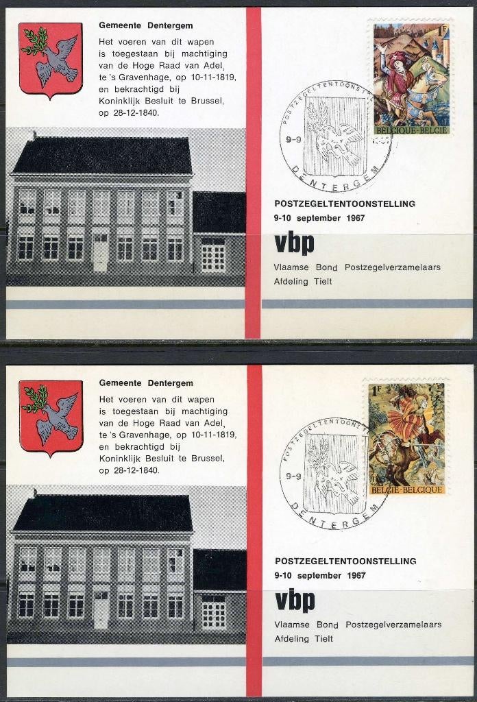 (B) Postzegeltenoonstelling Dentergem 1425/1426 FDC - 1967, Ophalen of Verzenden, Gestempeld, 1e dag stempel