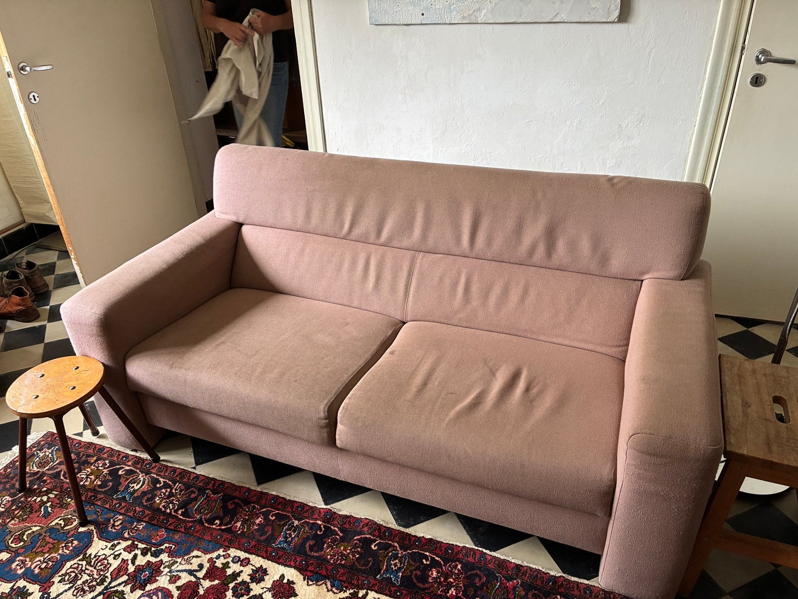 Zitbank, stof, beigerood., Huis en Inrichting, Ophalen, Gebruikt, 100 tot 125 cm, Tweepersoons