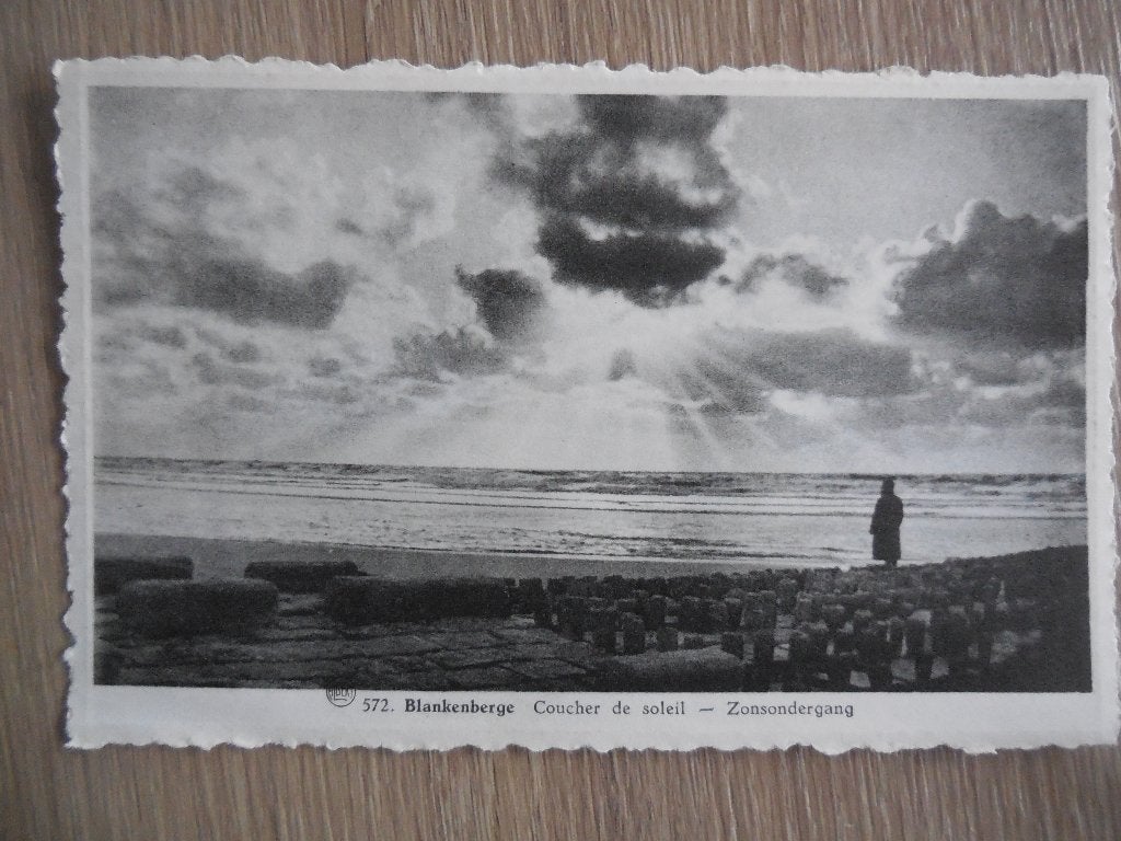 postkaart Blankenberge Zonsondergang, Verzamelen, Ophalen of Verzenden, 1940 tot 1960, Ongelopen, West-Vlaanderen