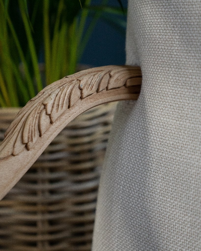 Ensemble de 2 fauteuils - Bois sablé et tissu blanc/beige, Enlèvement