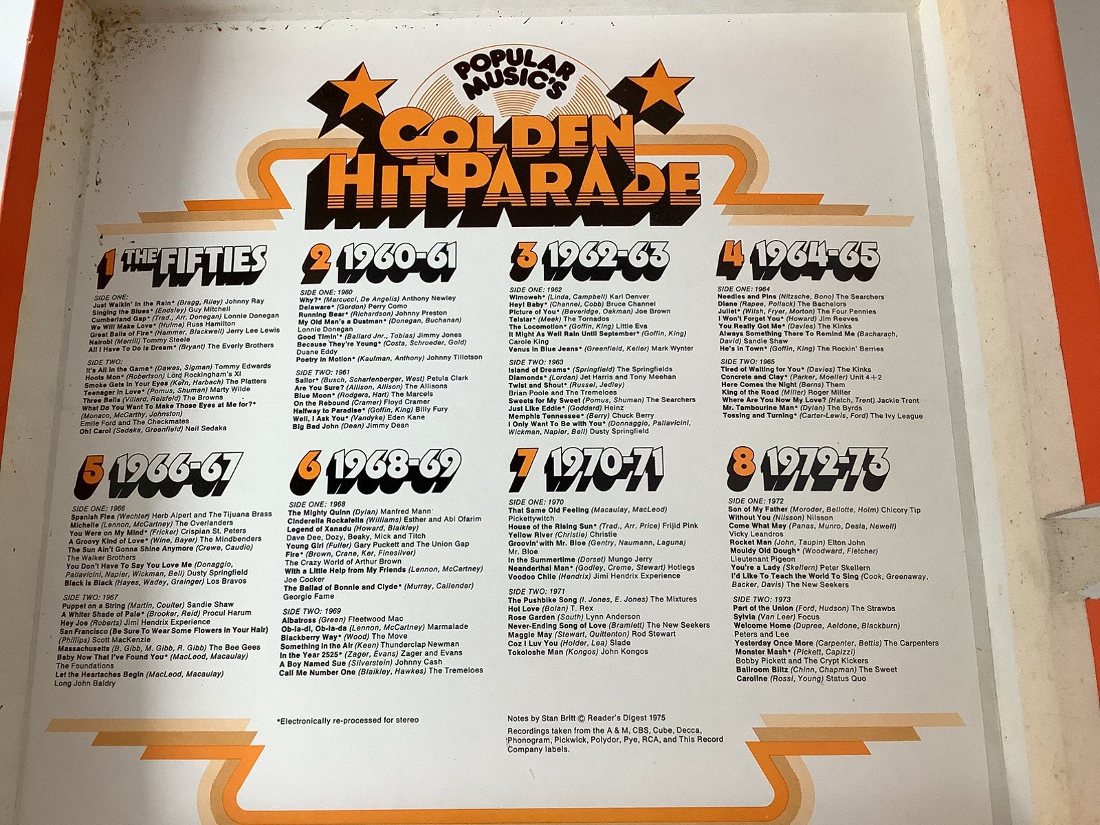 8 stuks Vynil platen in doos.  Golden hitparade., CD & DVD, Vinyles | Rock, Enlèvement ou Envoi