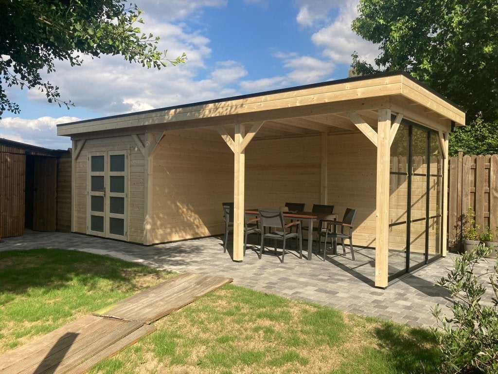 Abri de jardin 300 x 300 et auvent de 300 cm, non traité., Envoi, Neuf