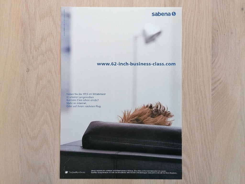 Affiche Sabena Qualiflyer Group des années 90 Man in Lounge, Collections, Enlèvement ou Envoi, Neuf