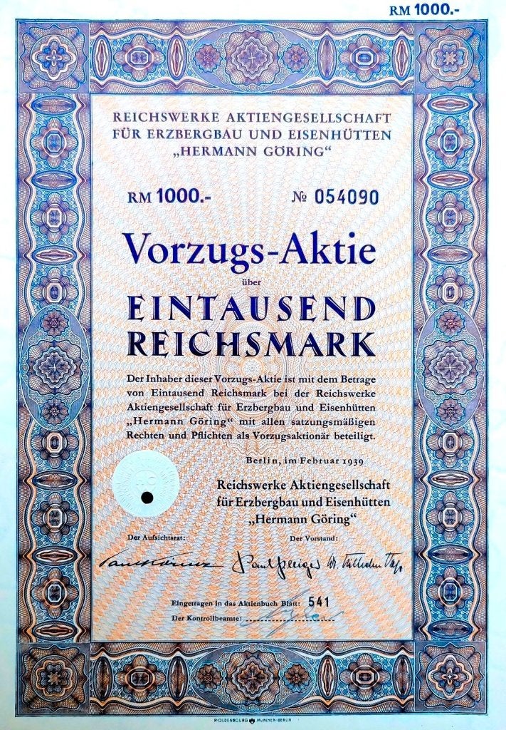 Reichswerke für Erzbergbau&Eisenhütten "Hermann Göring" 1939, Verzamelen, Ophalen of Verzenden, Overige typen