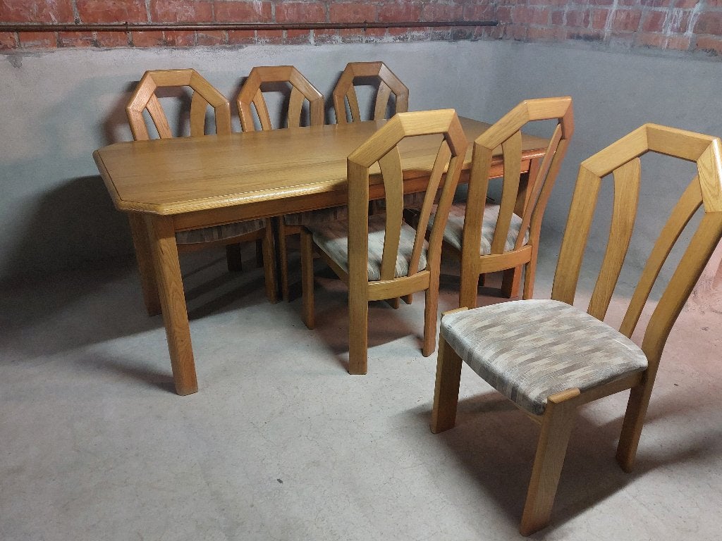 Tafel + 6 stoelen, Huis en Inrichting, Tafels | Eettafels, Ophalen, Gebruikt, Eikenhout, 50 tot 100 cm